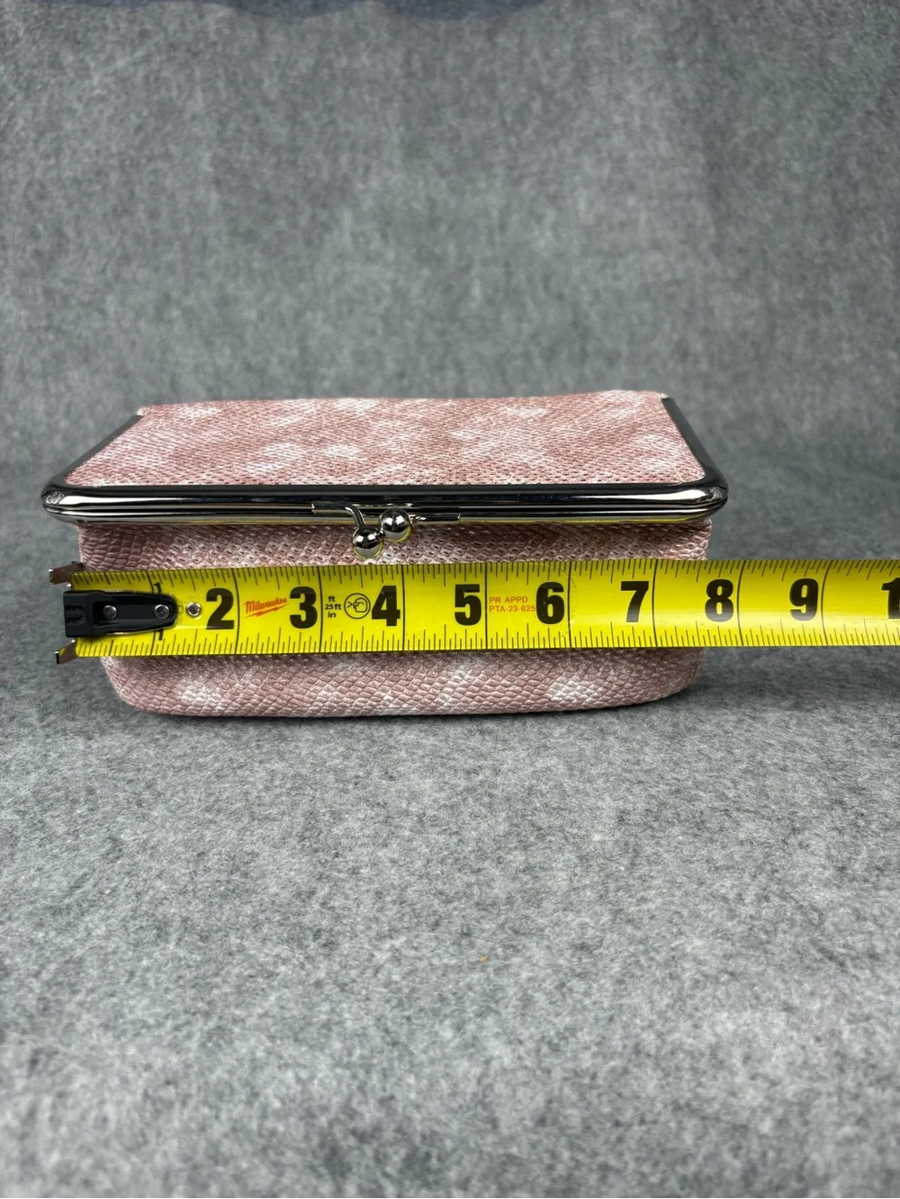 Pink Metallic Snakeskin Kiss Lock Clutch Purse With Mirror